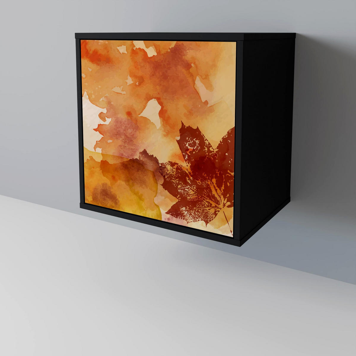 SIDEBOARD TRACES OF AUTUMN, Schwarz, 57,5x42x75,5 cm, Goldfarbene Metallfüße - Goldfarben/Multicolor, Holzwerkstoff/Metall (57.5/75.5/42cm) - SpaceRebels