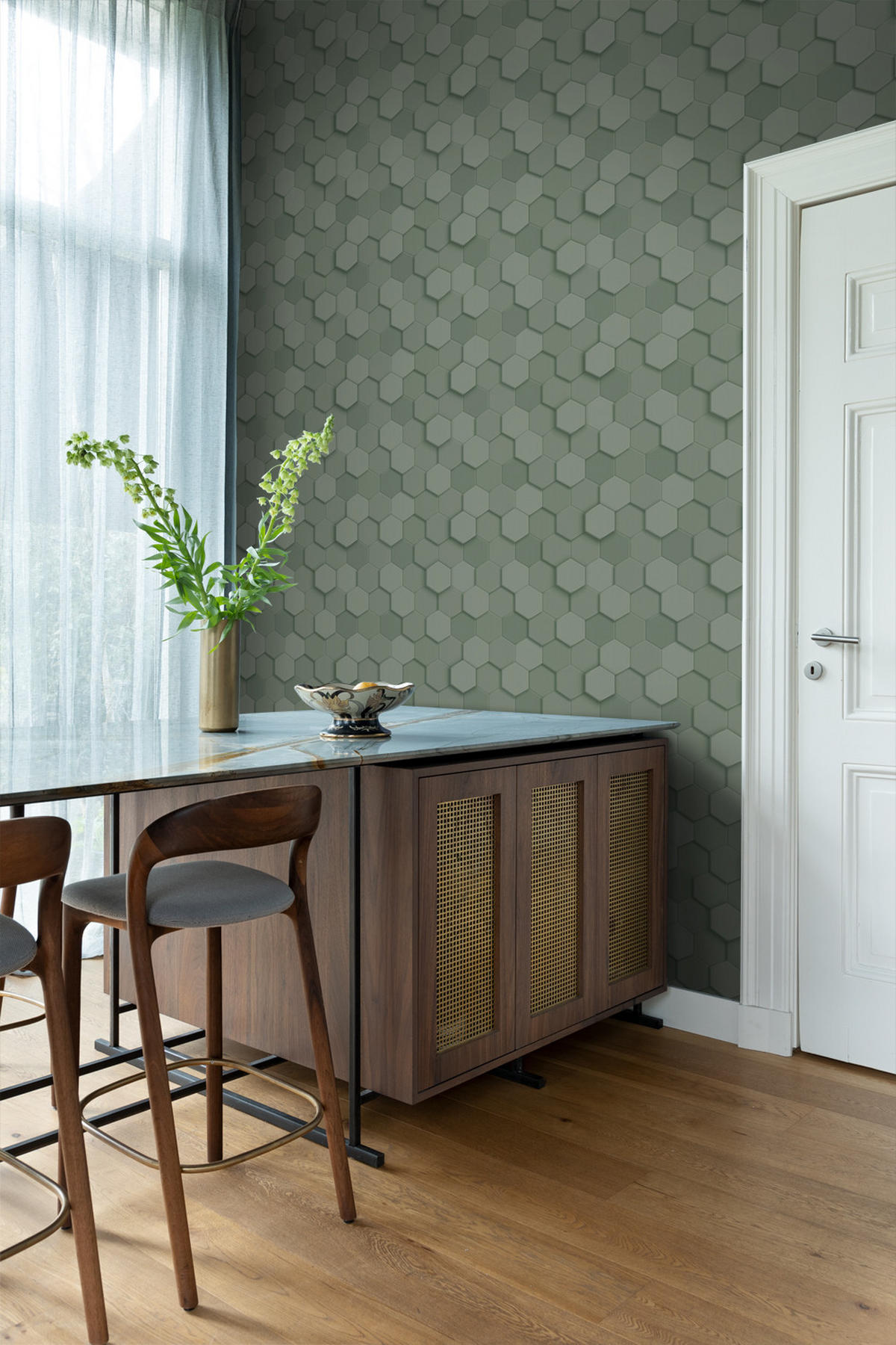 TAPETE 3D Wabenmuster 53 cm x 10.05 m - Grün, Papier (53/1000cm) - Origin Wallcoverings