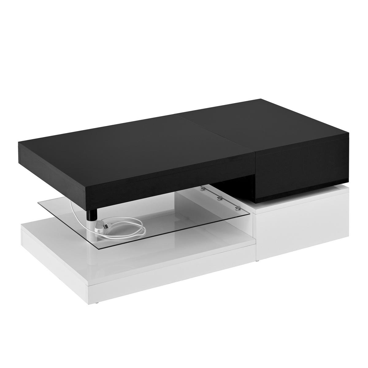 COUCHTISCH 90/45/35.5 cm schwarz/weiß aus PB mit LED-Beleuchtung - Schwarz, Holzwerkstoff (90/45/35.5cm) - OKMYHOME