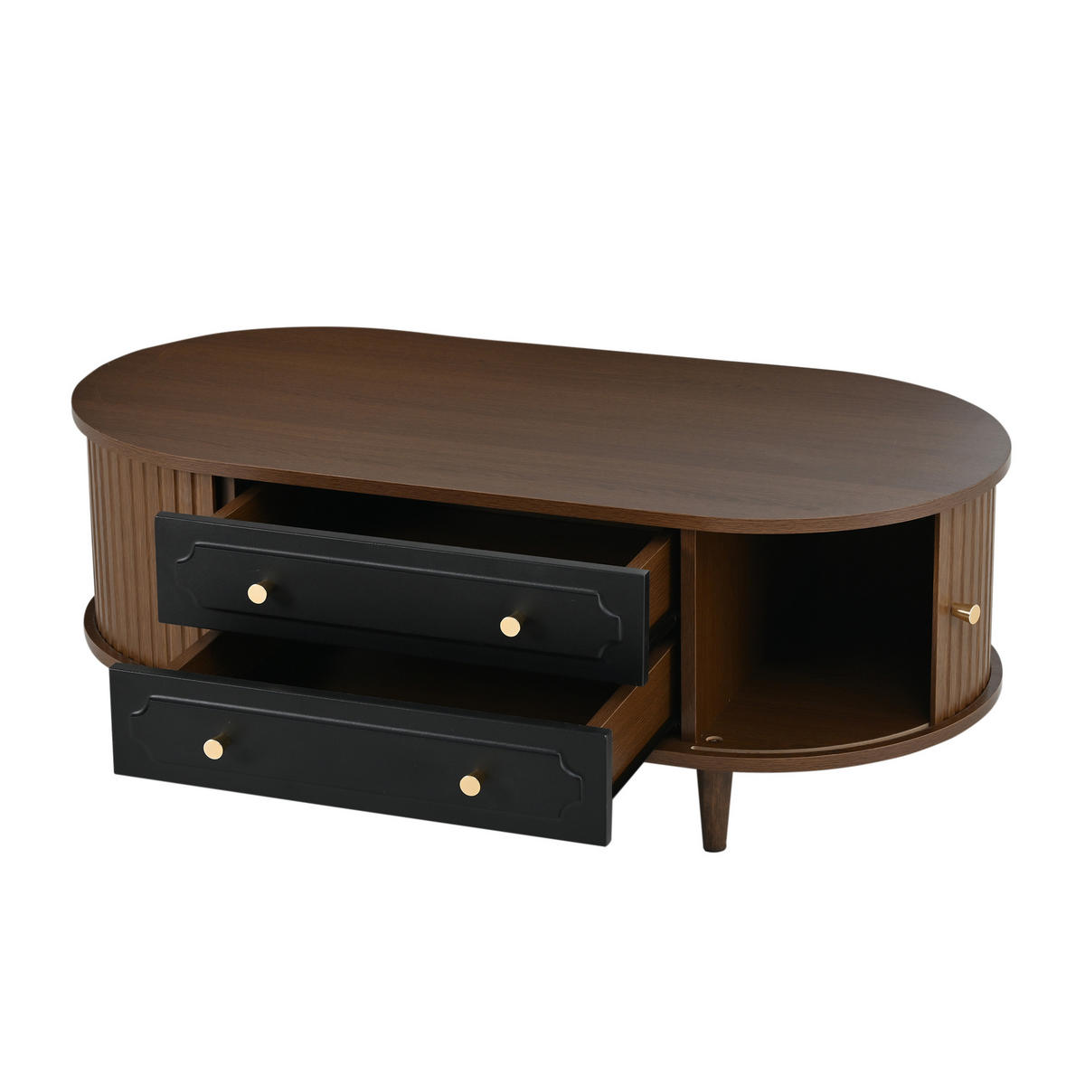 COUCHTISCH 100/50/36 cm Walnussholz Schwarz aus Holzwerkstoff mit 2 Rolltüren und 2 Schubladen - Walnussfarben, Holzwerkstoff (100/50/36cm) - OKWISH