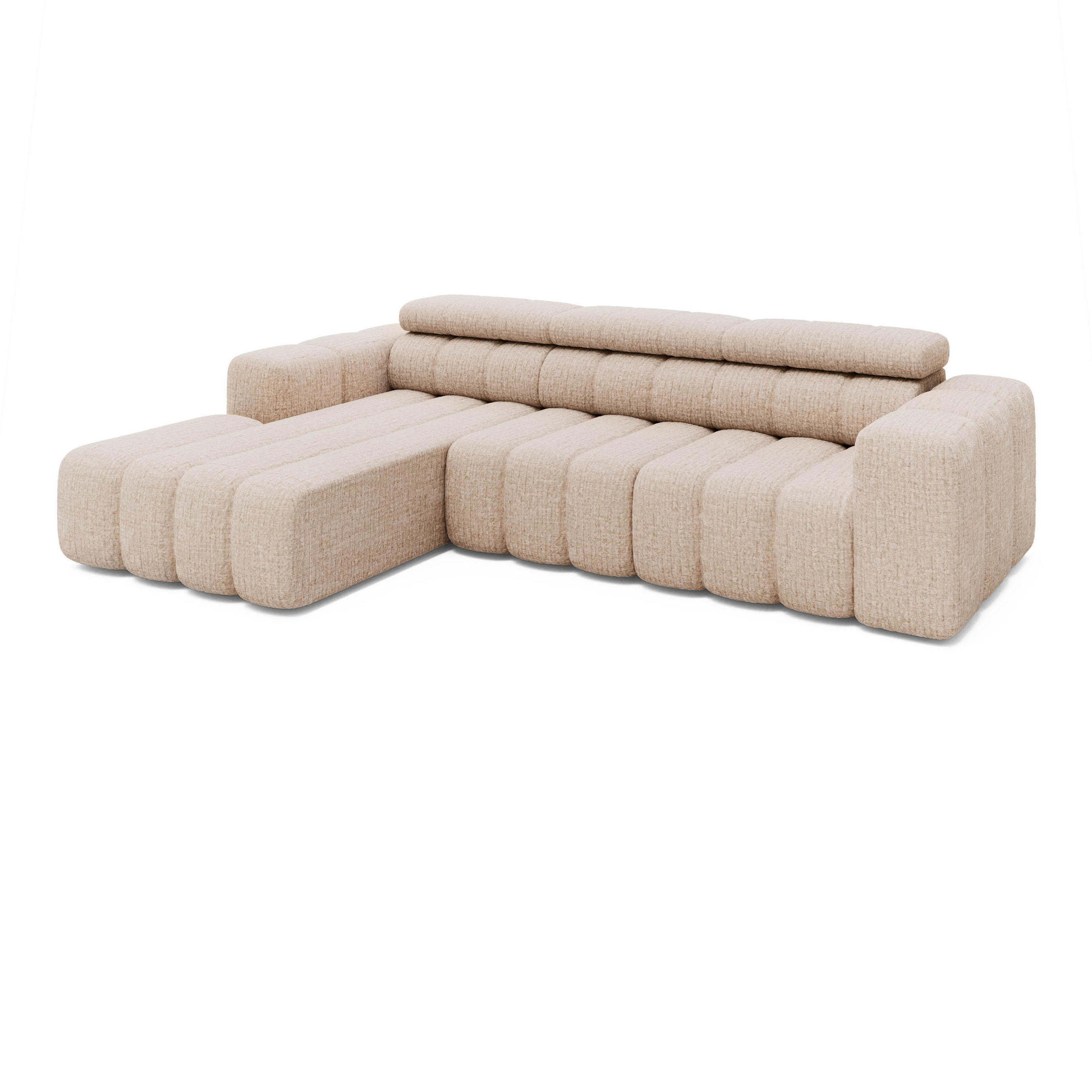 ECKSOFA Ottomane links Chenille 289x188x78 beige KONSTANTIN - Beige, Kunststoff (289/188cm) - Massivmoebel24