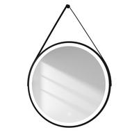 BADSPIEGEL Rund mit Beleuchtung mit Hängeriemen Schwarz ф80 cm - Schwarz, Glas (80/3/80cm) - EMKE