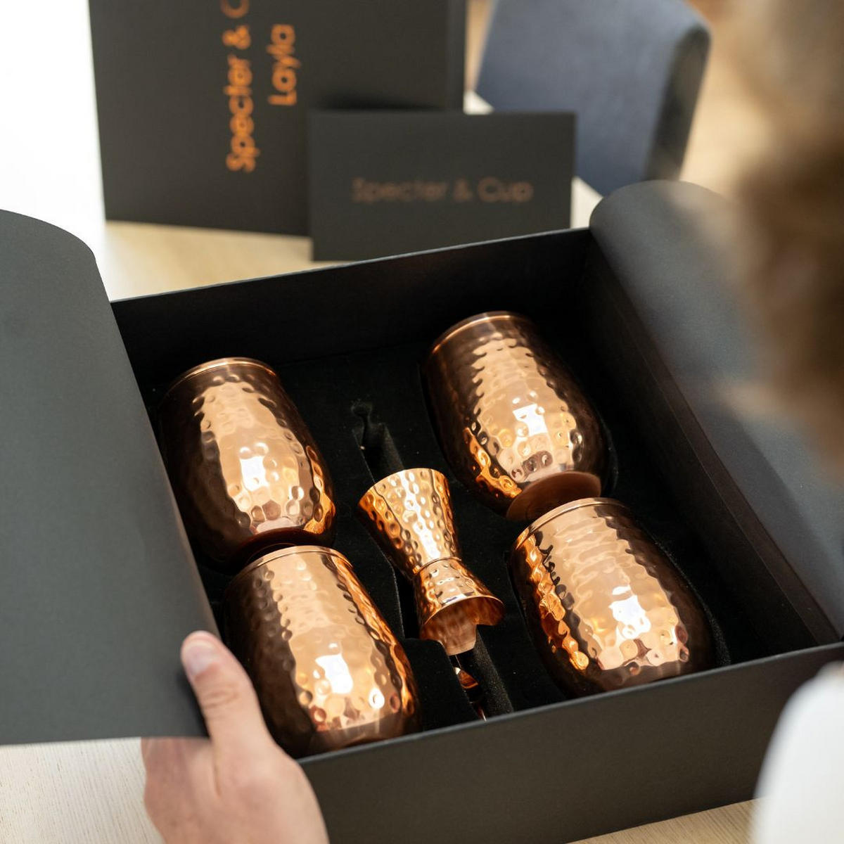 KUPFERBECHER, Cocktailbecher LAYLA 4er Set Moscow Mule 470ml + Zubehör - Kupferfarben, Paraffin (8/11/11cm) - Specter & Cup