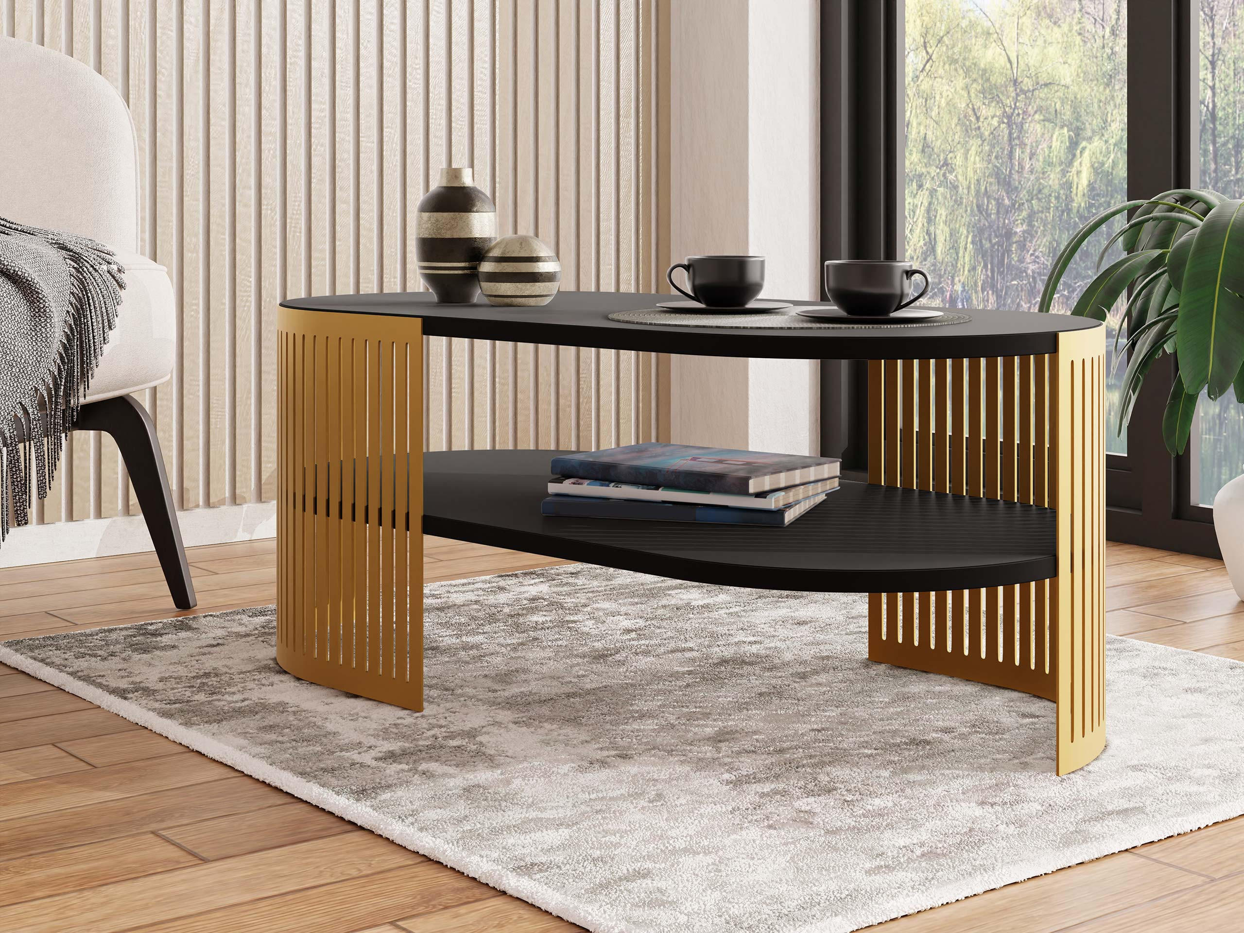COUCHSITCH Fikoli Oval Gold II - Goldfarben/Schwarz, Holzwerkstoff/Metall (100/50/40cm) - MIRJAN24