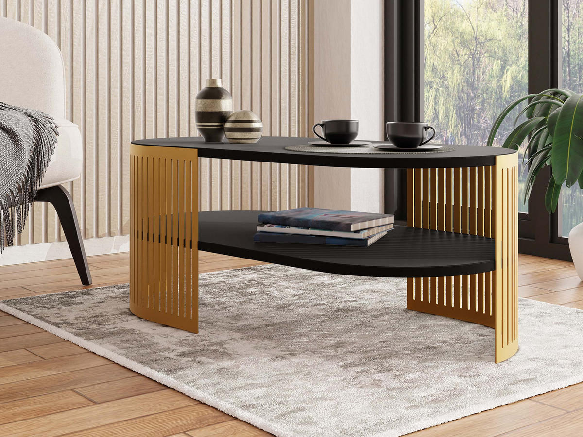COUCHSITCH Fikoli Oval Gold II - Goldfarben/Schwarz, Holzwerkstoff/Metall (100/50/40cm) - MIRJAN24