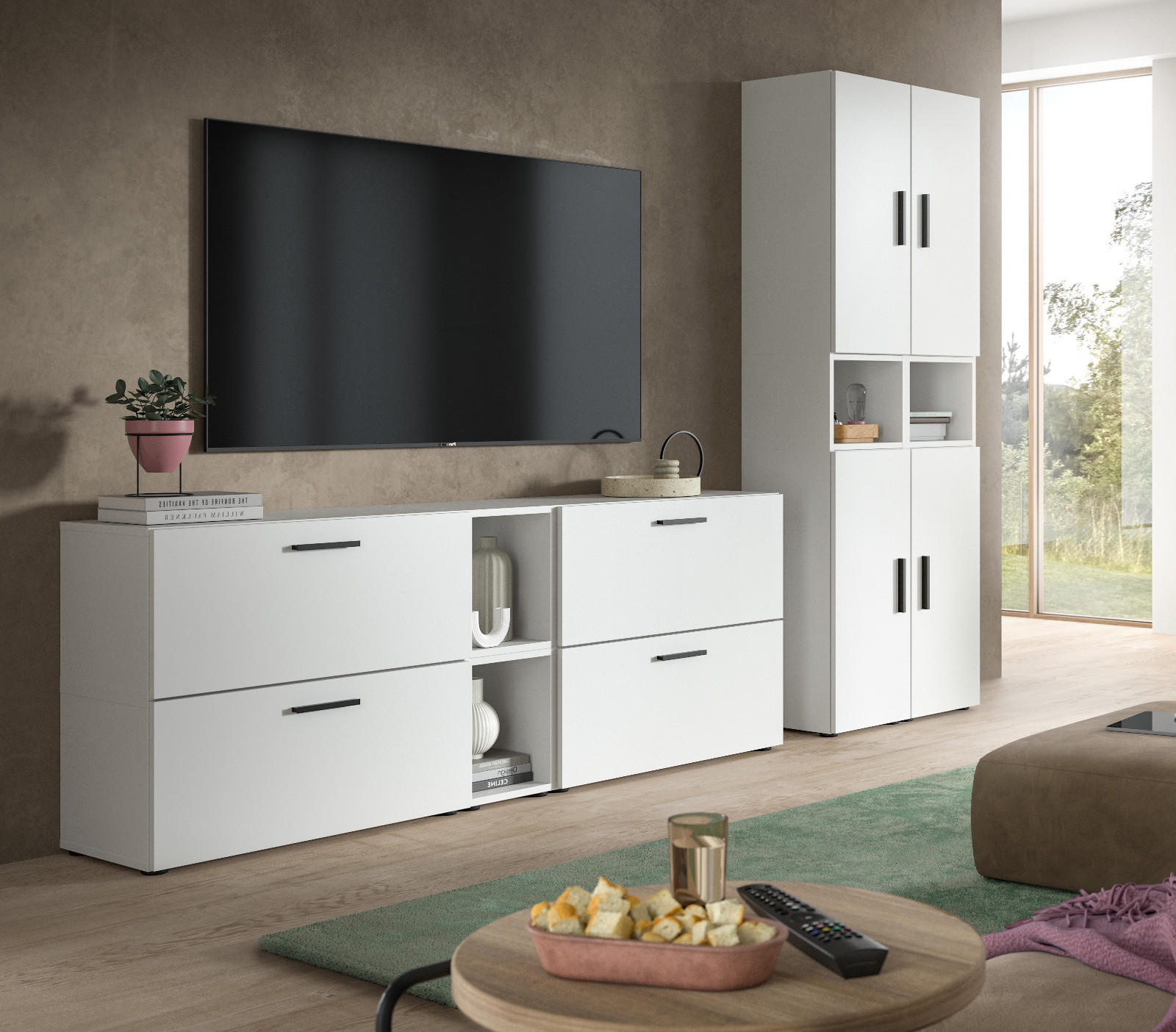 Inn.Furn Wohnwand Weiß 256x151x34 cm