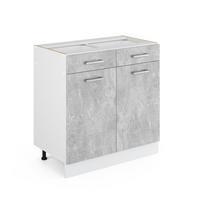 UNTERSCHRANK R-Line Beton 80 cm mit Schubladen und Türen, ohne AP - Weiß/Grau, Holzwerkstoff (80/81.6/46cm) - Vicco