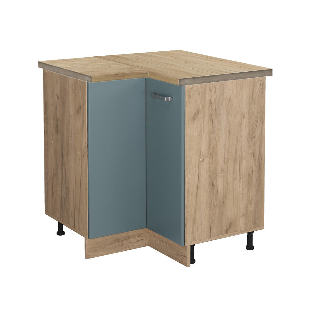 ECKUNTERSCHRANK R-Line Blau-Grau 75.6 cm, AP Eiche - Honigeiche/Eiche Wotan, Holzwerkstoff (75.6/81.6/60cm) - Vicco