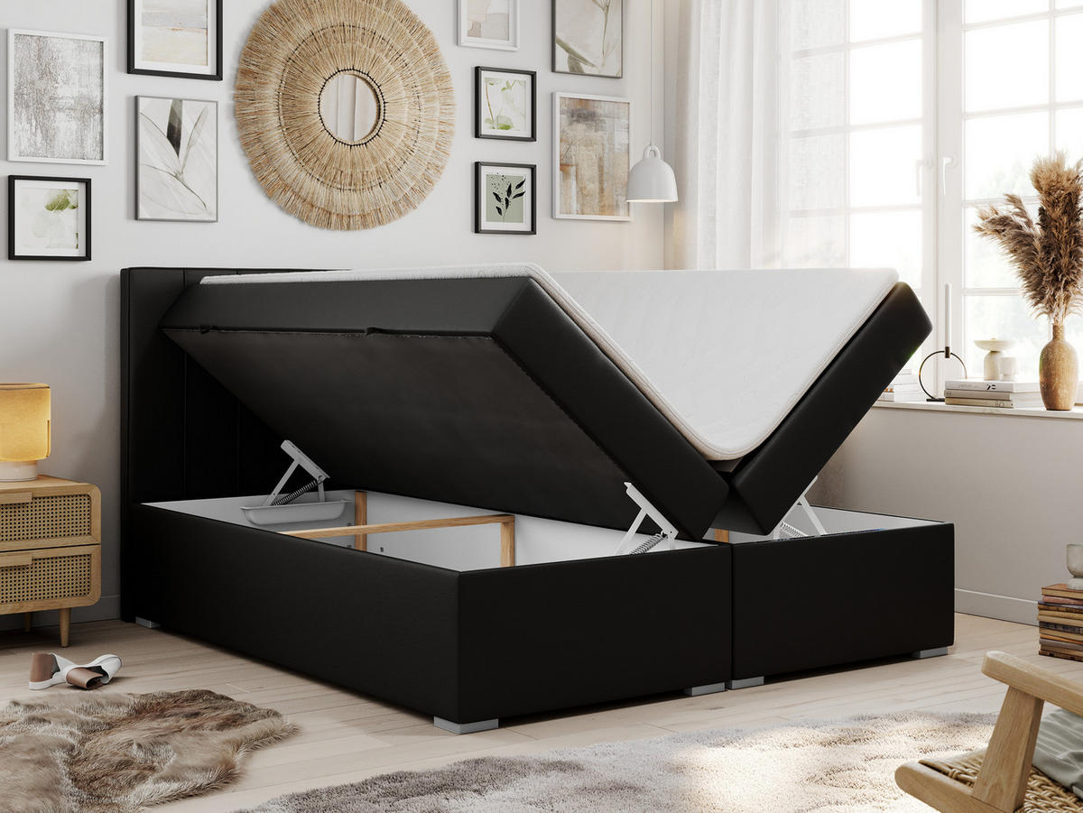 BOXBETT ALLY 140/200 Schwarz Kunstleder - H4 - Schwarz, Holz/Textil (140/200cm) - MKS