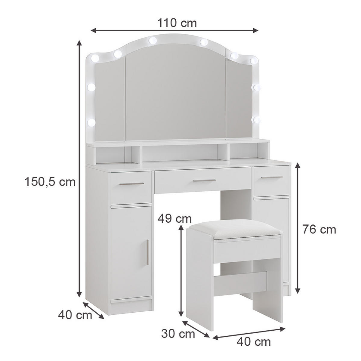 TOALETNÍ STOLEK Lumira Bílá - bílá, kompozitní dřevo (110/150.5/40cm) - Vicco