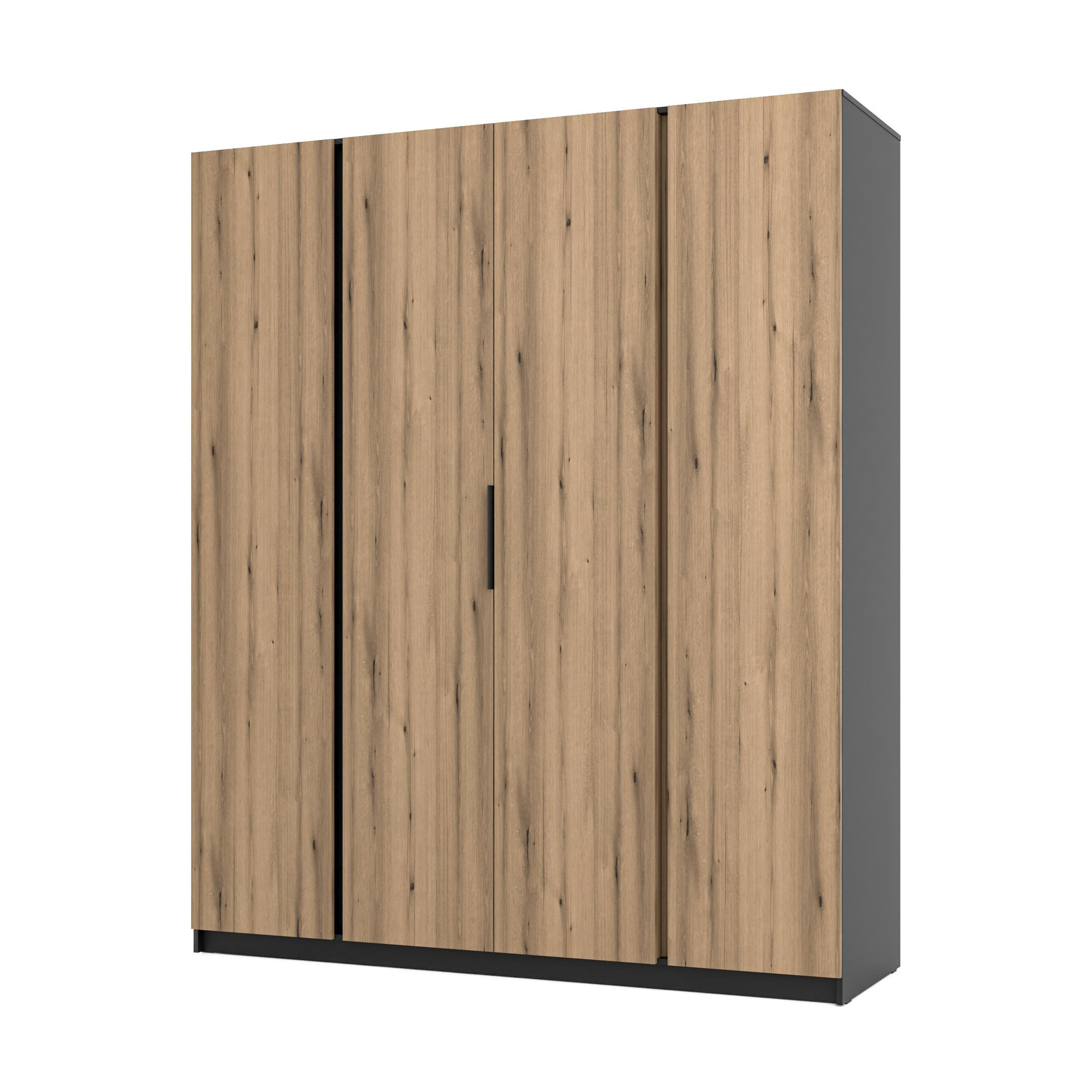 AX Living Kleiderschrank Schwarz, Eiche 200x239x61.9 cm