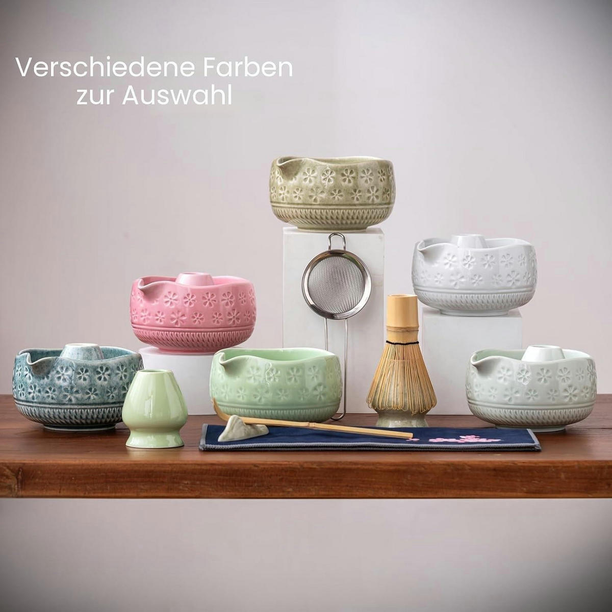 MATCHA-SET 7-teiliges Set mit Schüssel und Schneebesen - Blau, Keramik (11.6/21/29.5cm)