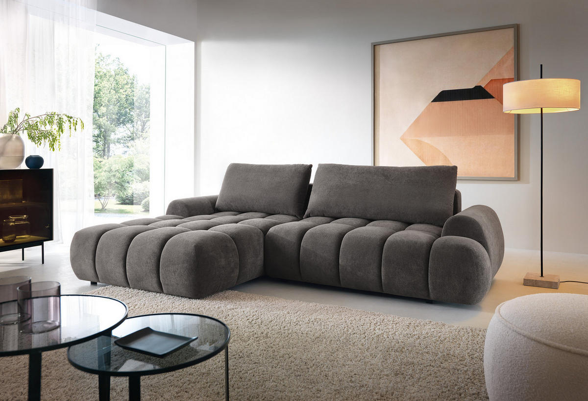 ECKSOFA 280 cm Valerio mit Bettkasten, 280 cm, Links, Schlaffunktion, Grau - Grau, Holz (280/177cm) - Emporius