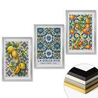 WANDBILDER 3er Set - 40x60 cm Silberner Rahmen - Zitrusfarbene abstrakte - Silberfarben, Kunststoff (40/60cm) - ArtPrintCave