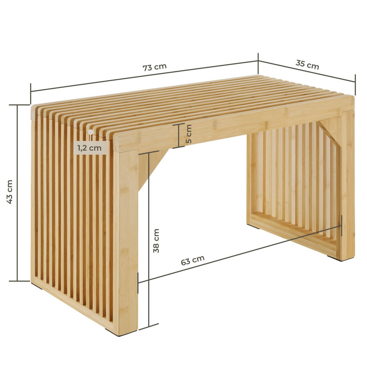 SITZBANK Ribb, Belastbarkeit 350 kg, Bambus - Beige, Holz (73/43/35cm) - tectake