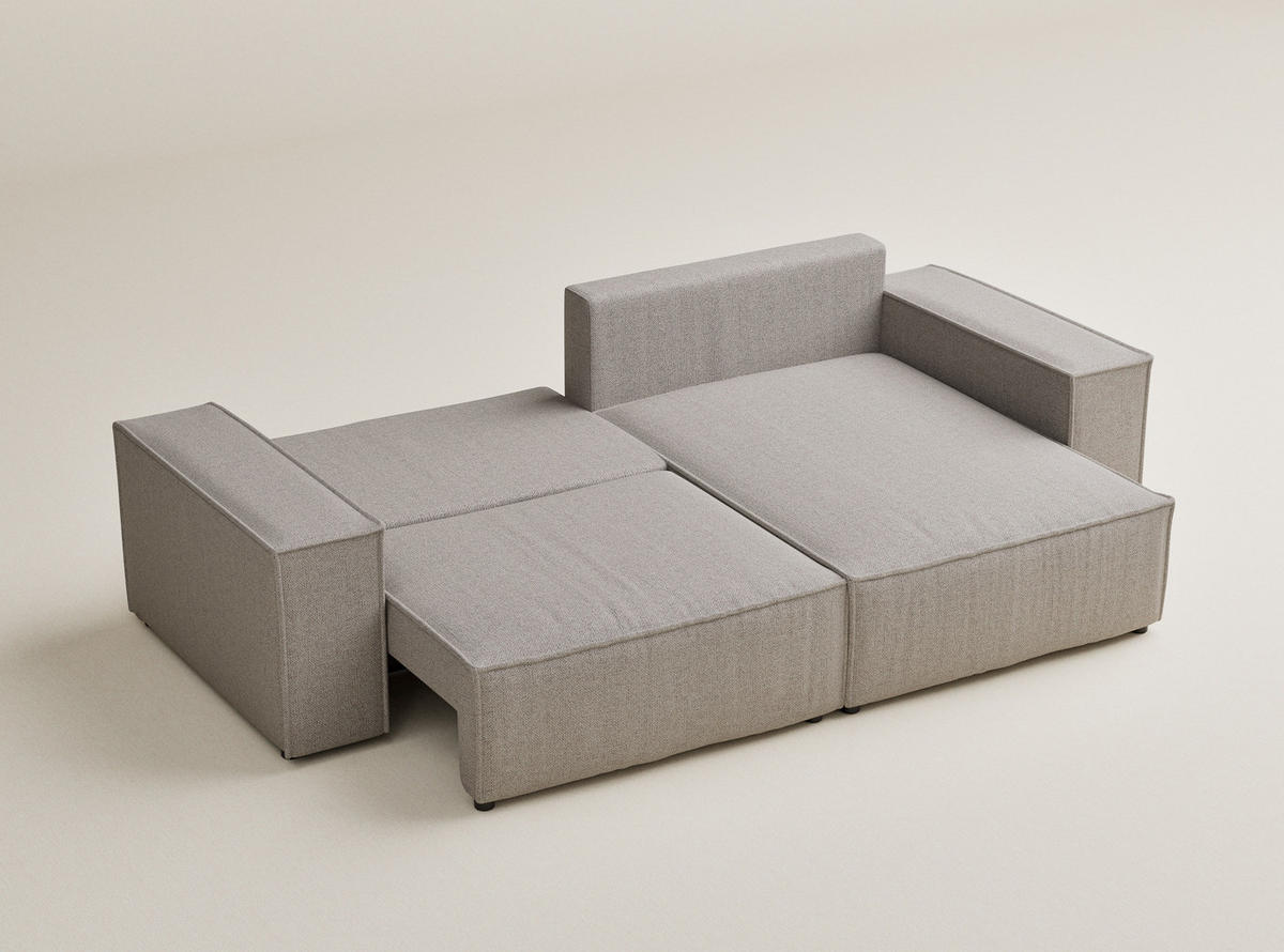 ECKSOFA MIT SCHLAFFUNKTION Moyo Seidengrau Webstoff - Beige/Schwarz, Holz/Holzwerkstoff (255/148cm) - Maison de Reve
