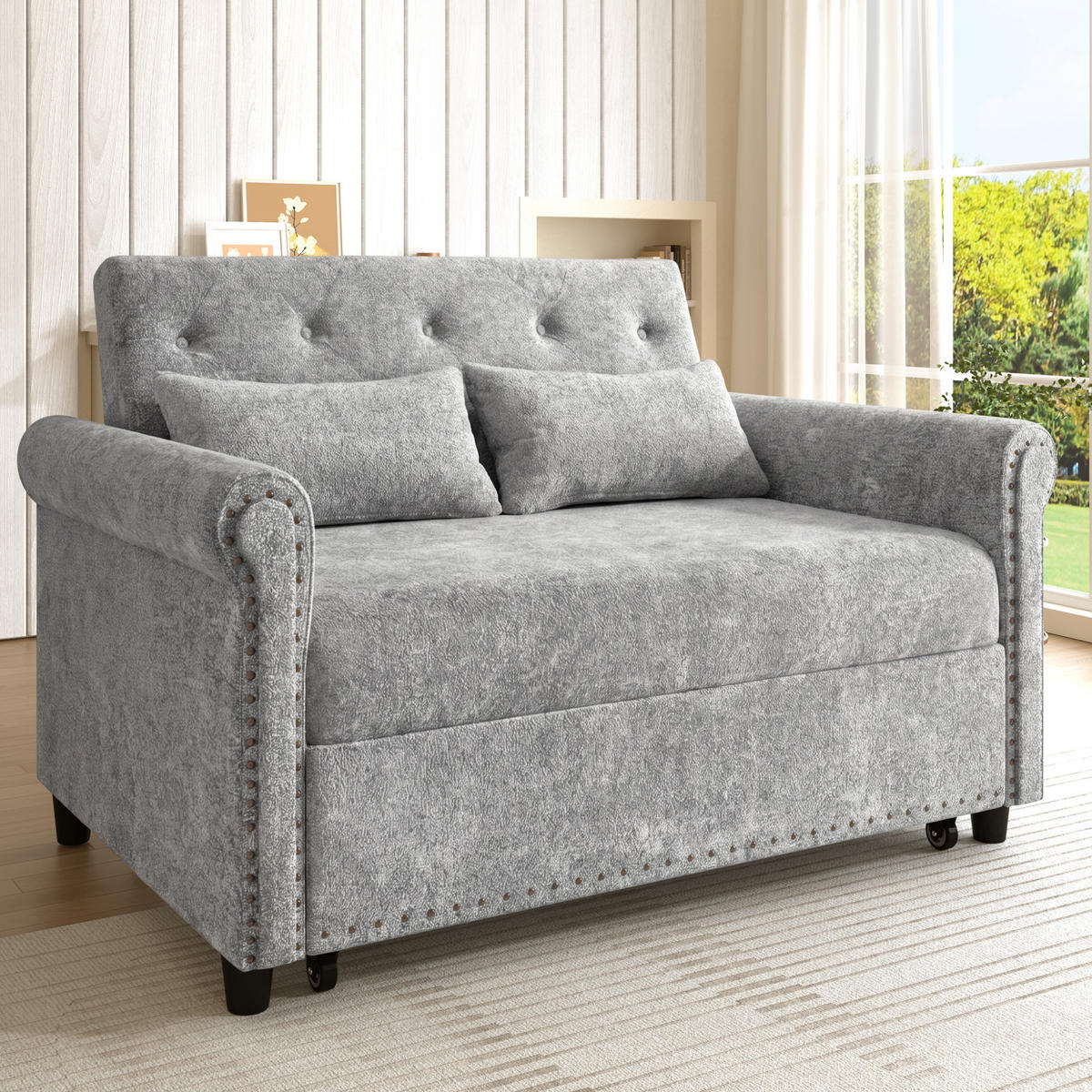 SCHLAFSOFA Grau mit Ausziehbett und 3-fach verstellbarer Rückenlehne, Chenille - Schwarz/Grau, Holzwerkstoff/Kunststoff (120/82/170cm) - CHICFURN