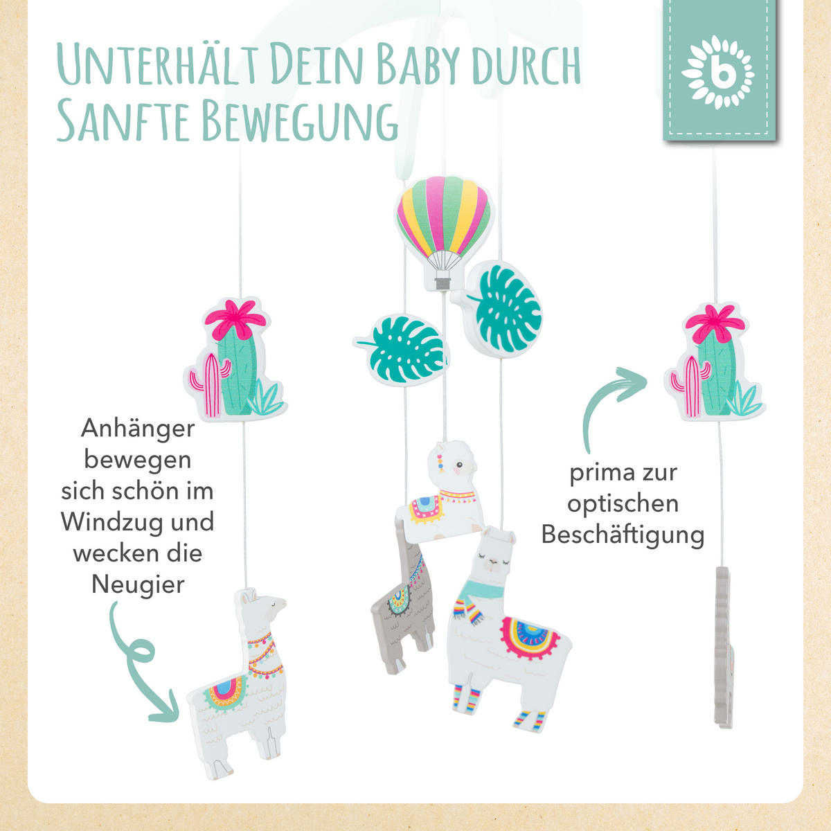 MOBILE Holz Lama - ab Geburt - Türkis, Holz (19.1/19.1cm) - Bieco Spielwaren