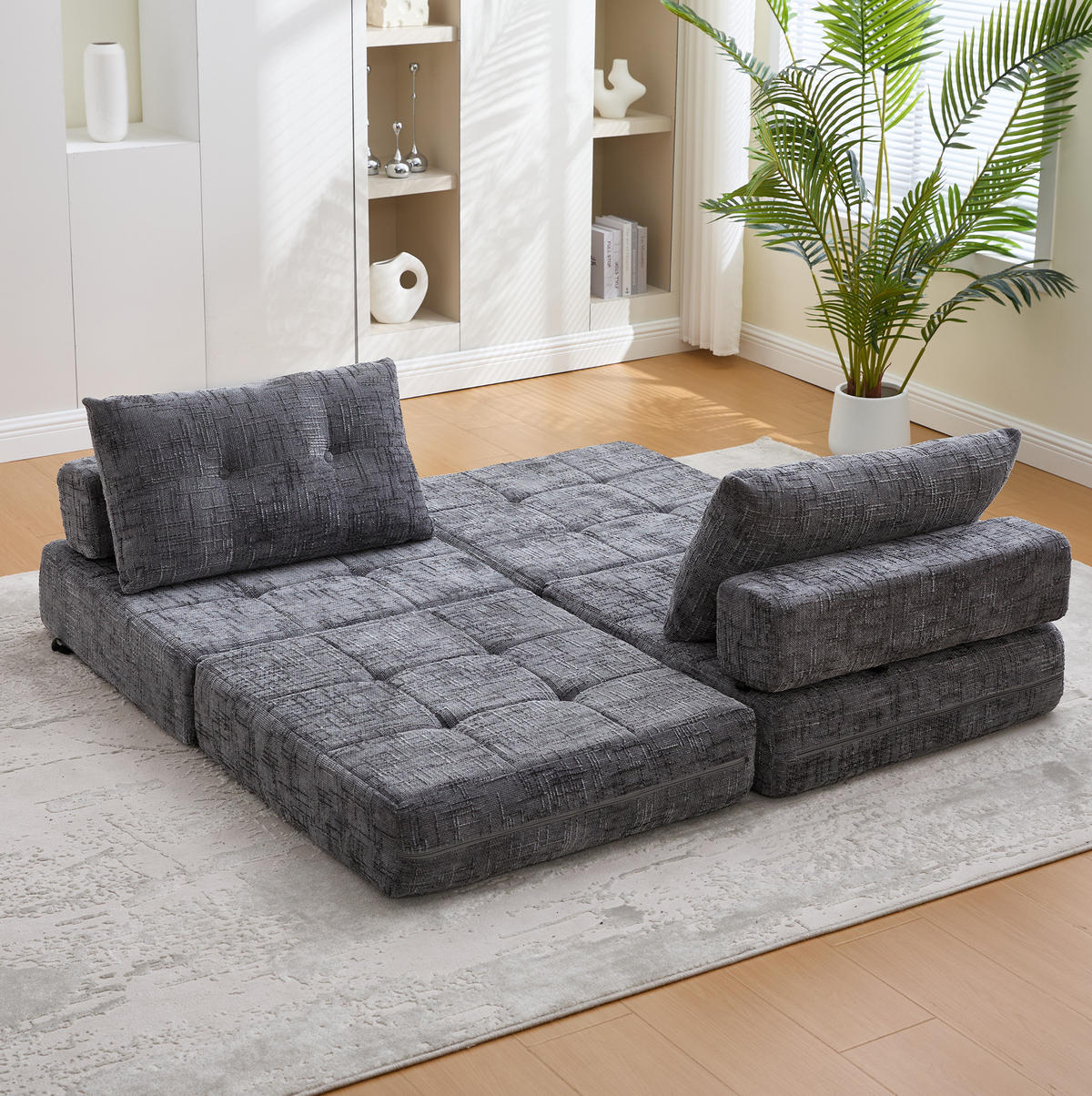 SCHLAFSOFA in Grau – mit Kissen und Chenillebezug - Grau, Textil (79/57/79cm) - BEAOK