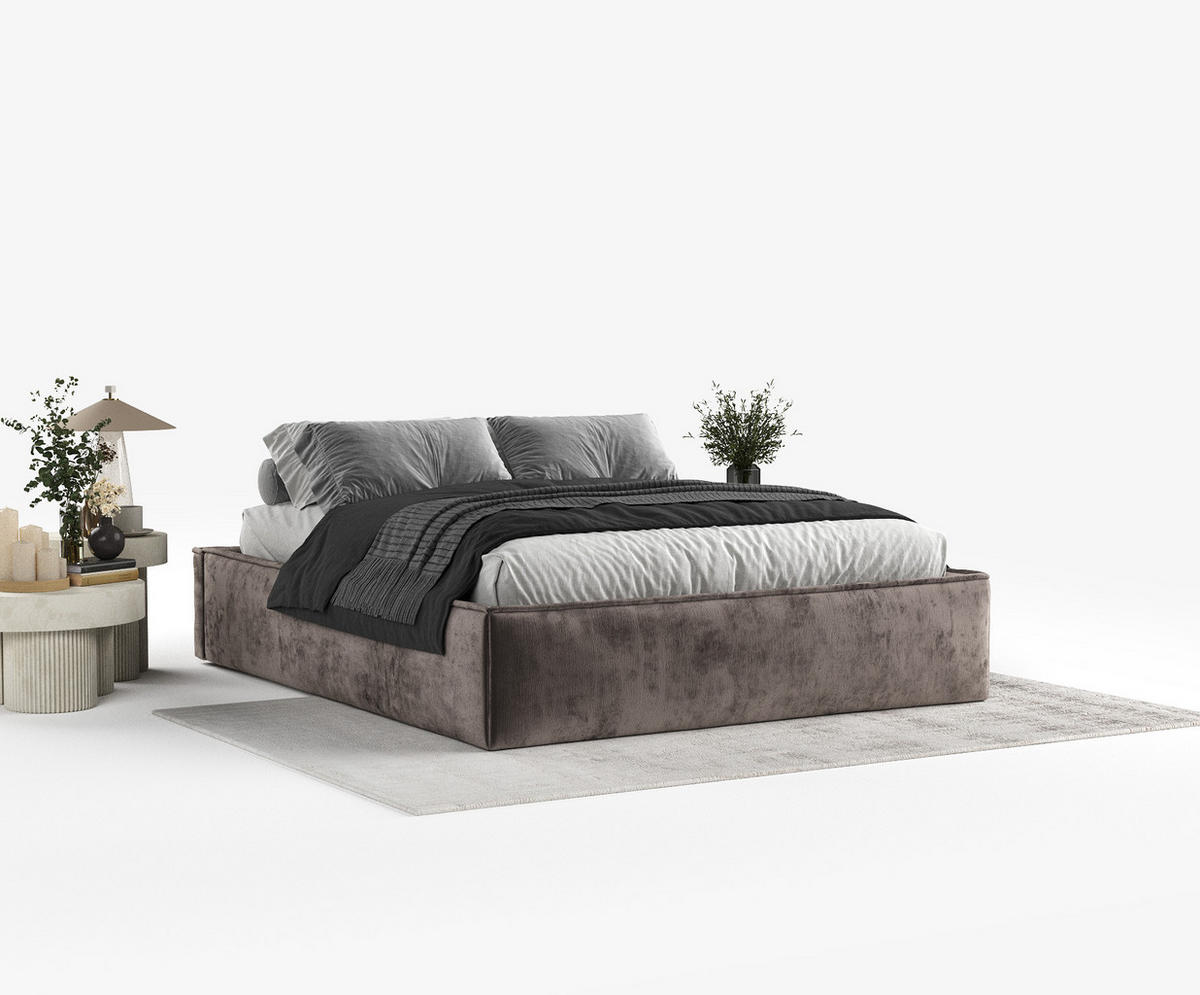 POLSTERBETT Alvar Braun 120/200 cm im Chenille-Stoff - Schwarz/Naturfarben, Holz/Holzwerkstoff (120/200cm) - Maison de Reve