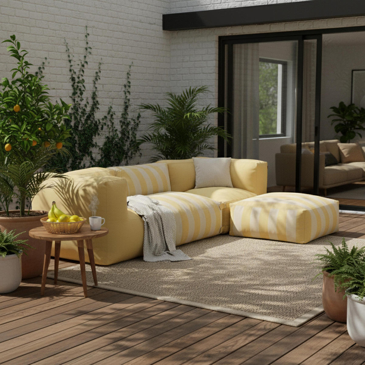 GARTENSOFA mit 4 Sitzplätzen, Hellgelb - Gelb, Textil (85/65/255cm) - Oviala