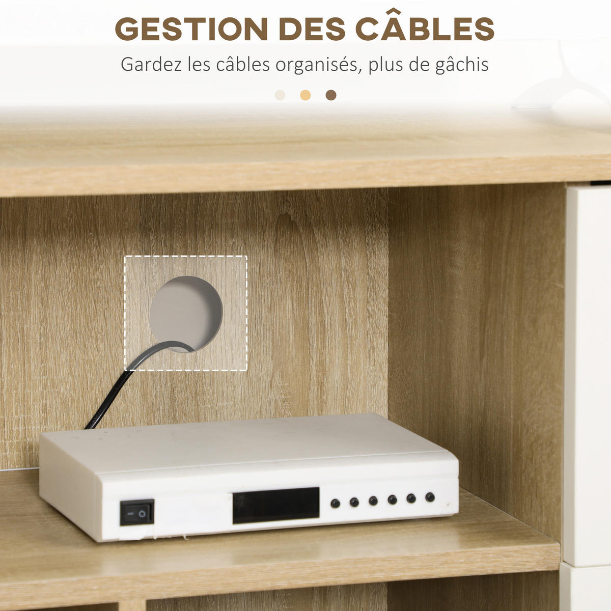 TV-LOWBOARD Weiß/Natur 120/30/60 cm, Massivholzfüße, 1 Tür, 2 Schubladen - Naturfarben, Holzwerkstoff (120/60/30cm) - PANGIVO