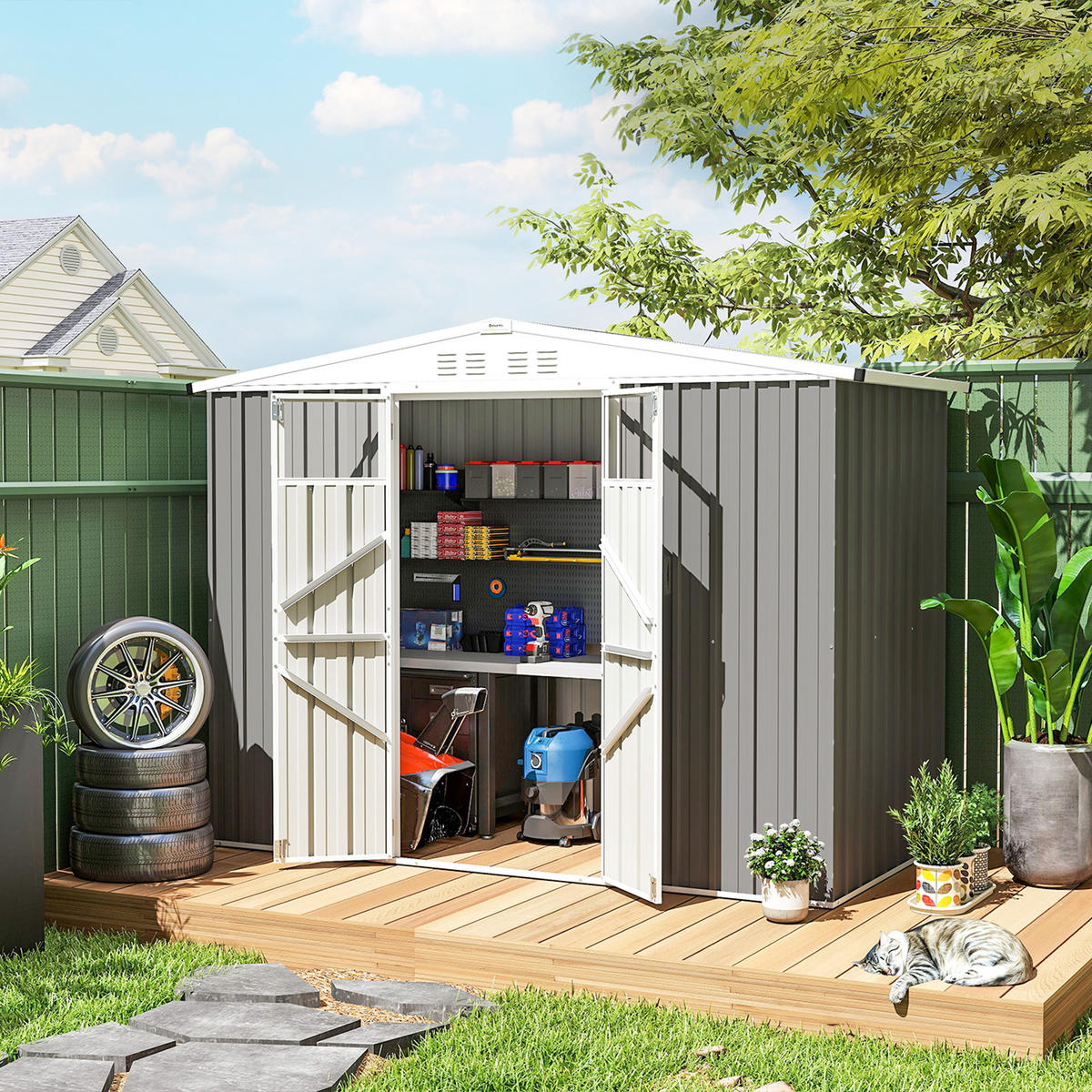 GARTENHAUS aus verzinktem Stahl mit 2 Türen 246 x 117 x 180 cm ,hellgrau - Hellgrau, Metall (117/180/246cm) - Vallsero