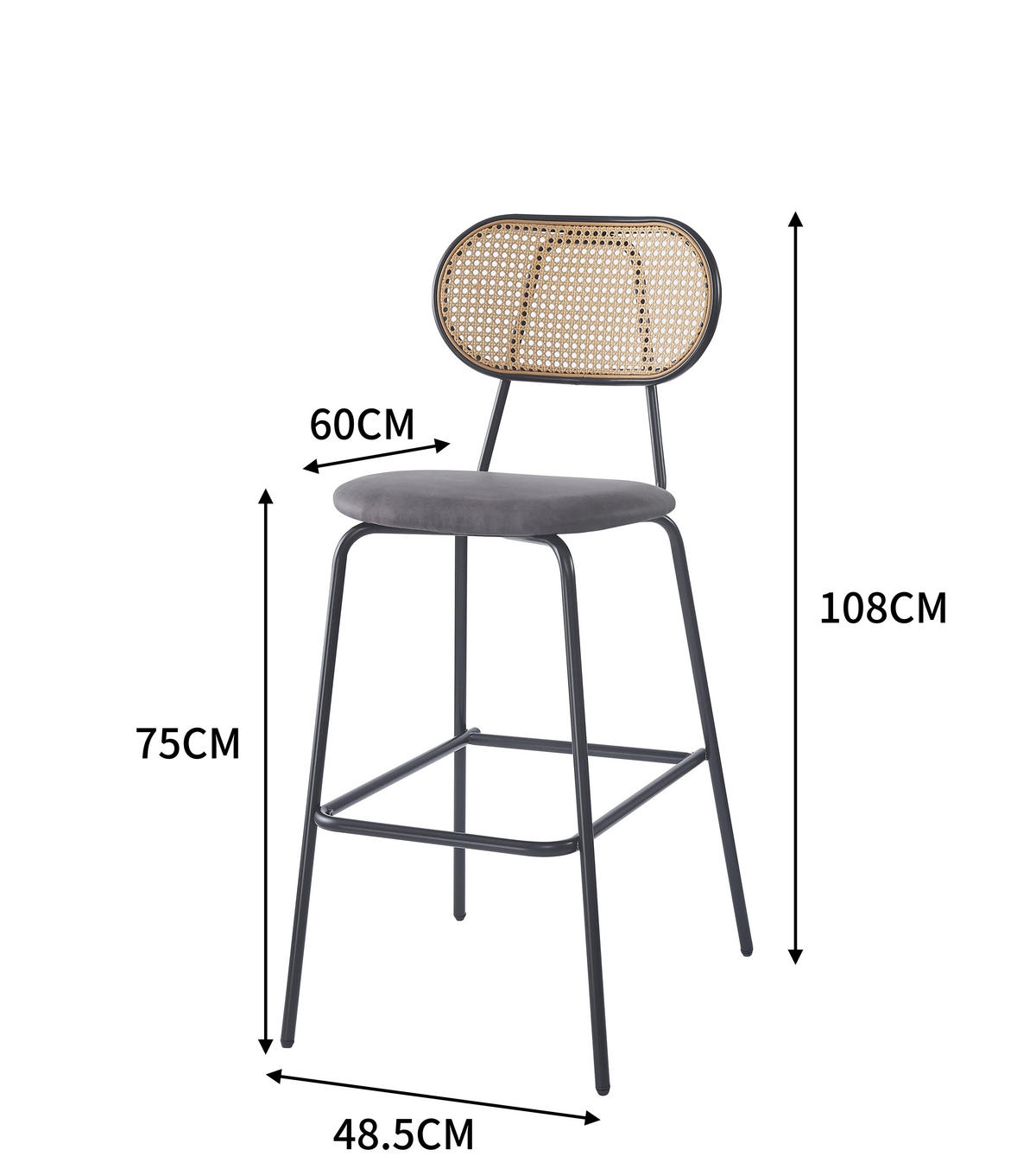 BARHOCKER 2er-Set Rattan Schwarz - Schwarz, Holz (48/108/60cm) - Nordlys