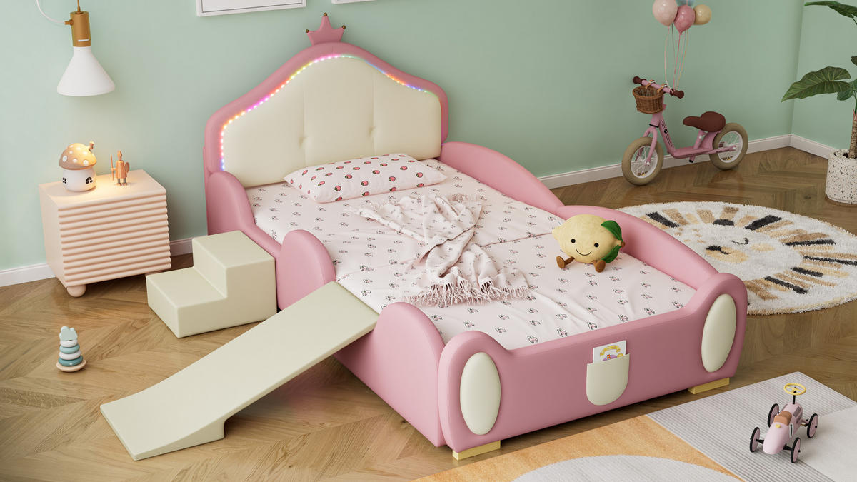 POLSTERBETT 90x200 cm LED Rutsche rosa - Rosa, Kunststoff (90/200cm) - Fortuna Lai