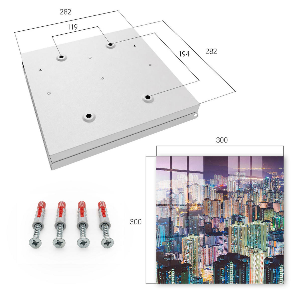 SCHLÜSSELBOX Weiß 30x30 cm – Türöffnung nach rechts - Stadt bei Nacht - Blau, Metall (30/30/5cm) - TULUP