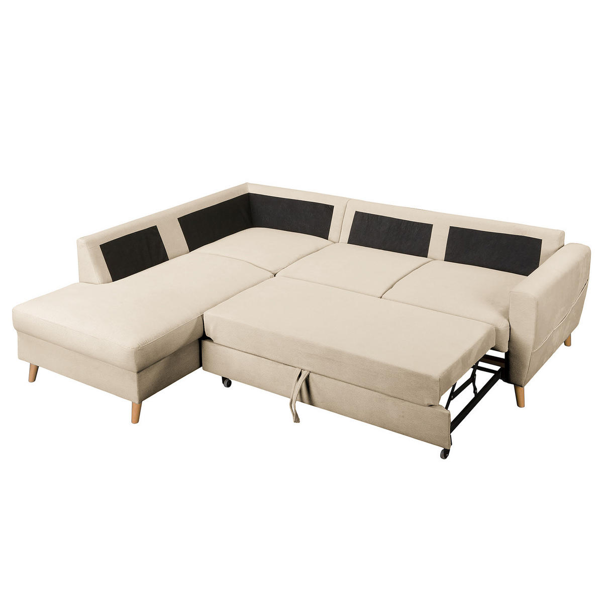 ECKSOFA mit Ottomane - Beige/Braun, Holz/Textil (230/200cm) - home24