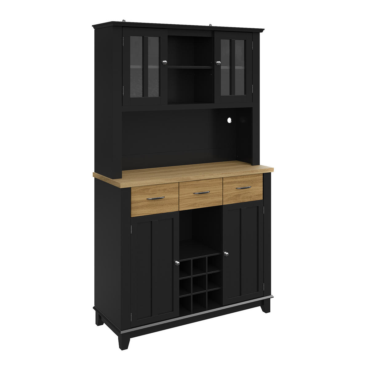 BUFFET aus MDF 106x40x179,5 cm Schwarz mit LED-Beleuchtung, Weinregal und Kippschutz - Schwarz, Holzwerkstoff (106/179.5/40cm) - Modfu