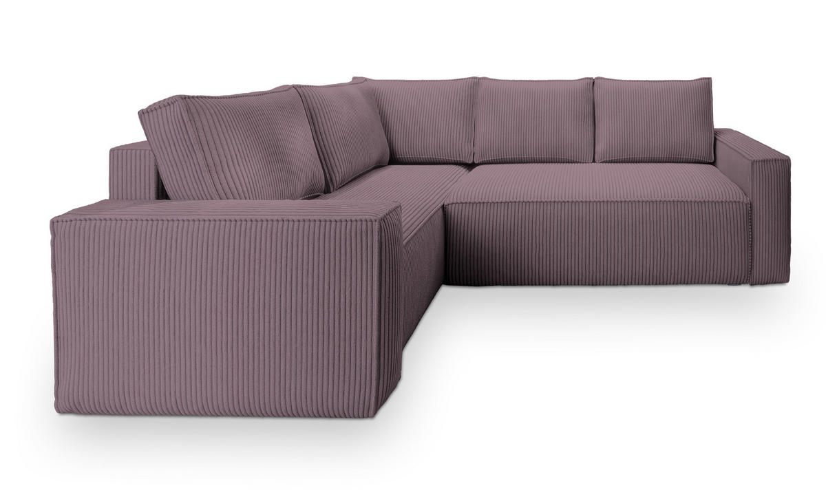 ECKSOFA ESTANO L-S Lila Kordstoff mit Schlaffunktion - Lila, Holz (230/158cm) - MASSENO