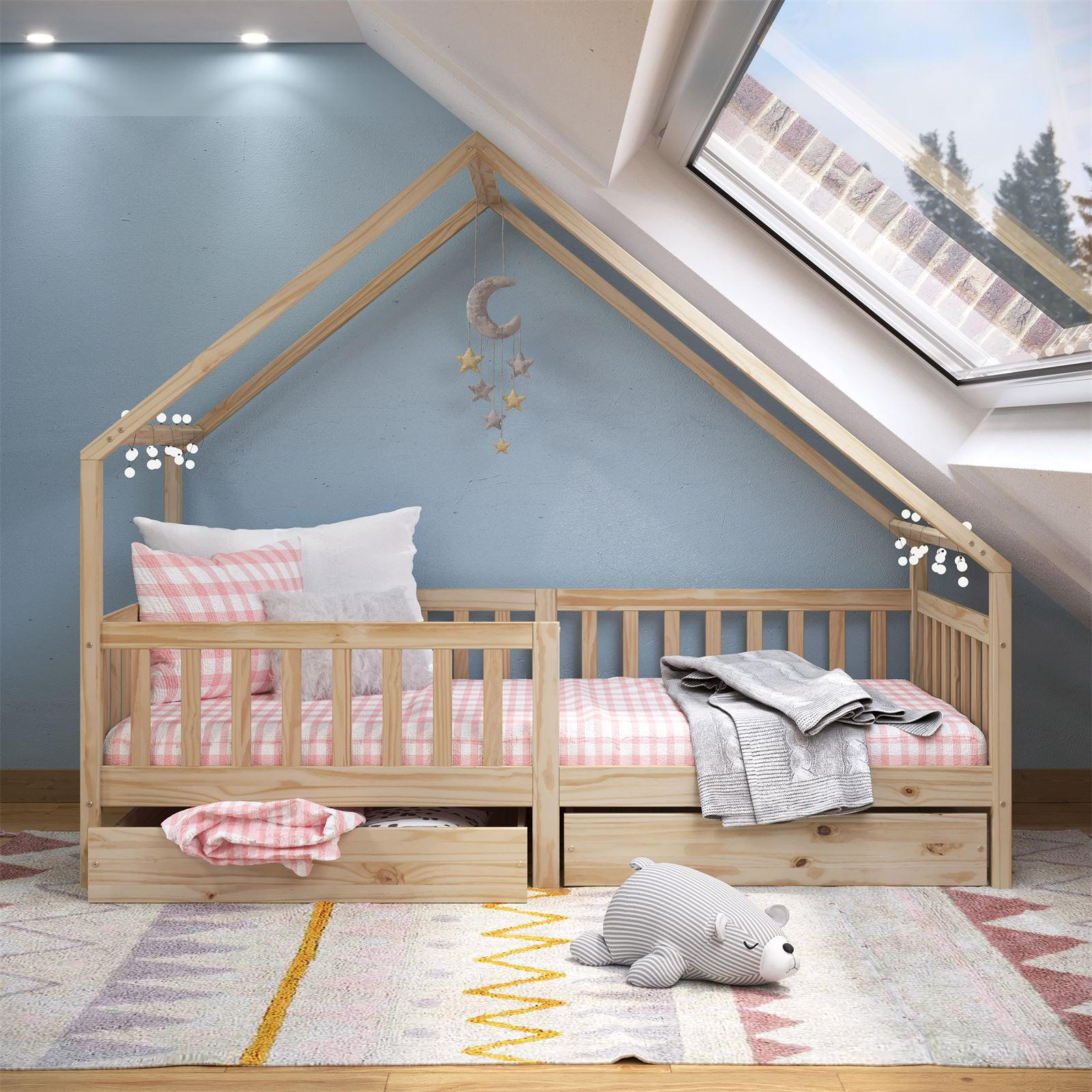 HAUSBETT ALVA 90x200 cm - Naturfarben, Holz (96/168/206cm) - IDIMEX