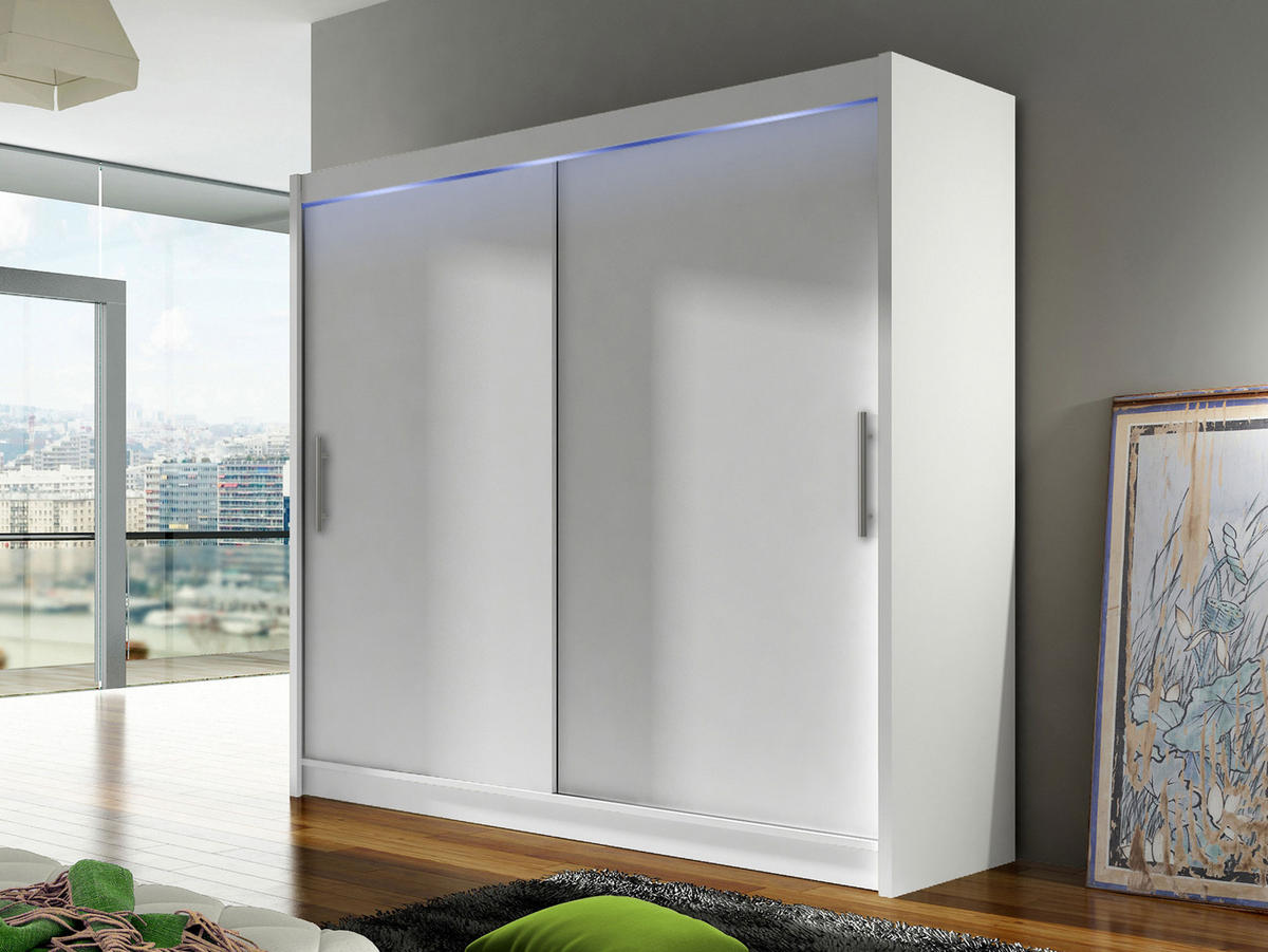 KLEIDERSCHRANK London I 180, mit RGB LED Beleuchtung - Silberfarben/Weiß, Holzwerkstoff/Kunststoff (180/215/58cm) - MIRJAN24