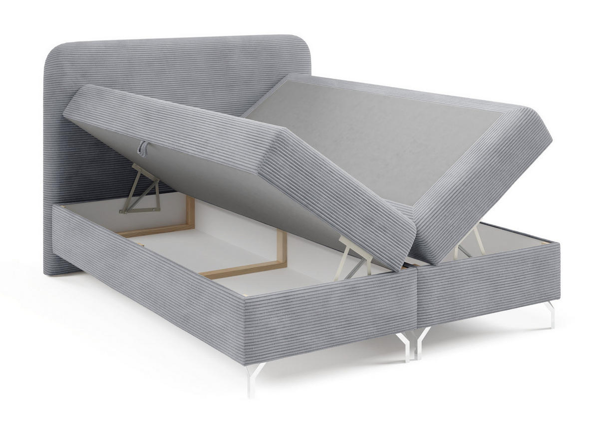 BOXSPRINGBETT mit Matratze H3 140x200 Rotos, Cordstoff, Bettkasten, Hellgrau - Hellgrau, Holz/Textil (140/200cm) - Emporius