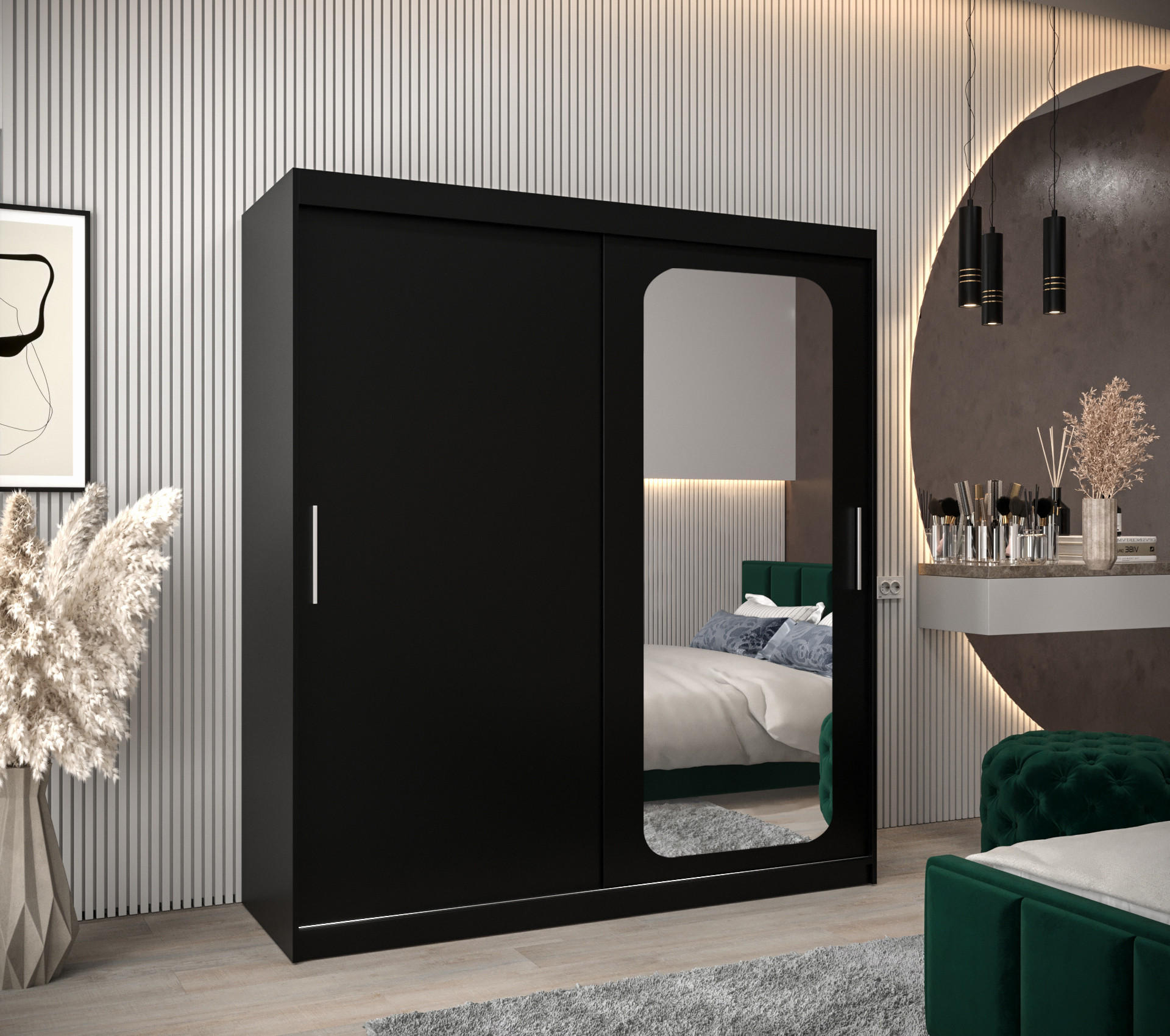 SCHWEBETÜRENSCHRANK 200/180/62 2-türig - Silberfarben/Schwarz, Holz/Kunststoff (180/200/62cm) - MÖBEL KRYSPOL