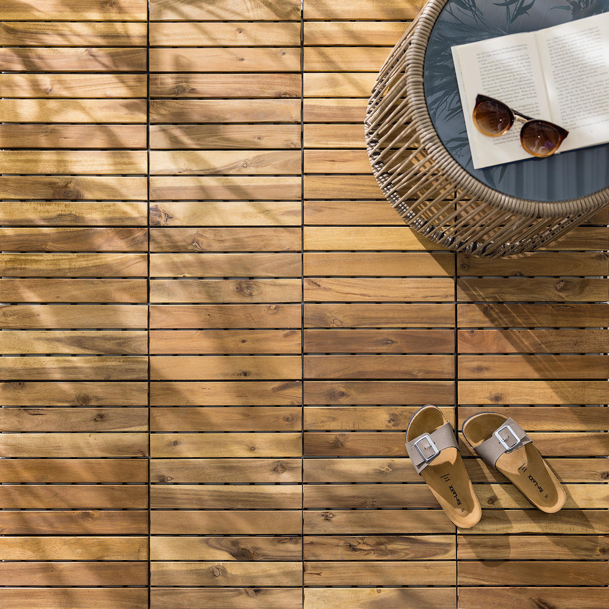 TERRASSENFLIESE - Akazie massiv - 33er-Set - Akaziefarben, Holz/Kunststoff (30/30/2.4cm) - home24