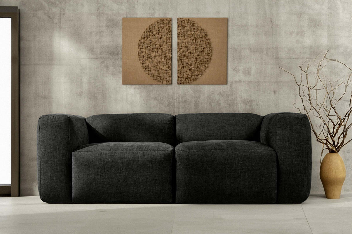 2-SITZER-MODULSOFA BUFFO mit extrem weicher und bequemer Sitzfläche, Gewebestoff, graphit - Graphitfarben, Textil (210/73/96cm) - KONSIMO®