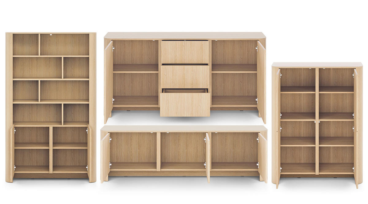 WOHNZIMMER-SET Bari Eiche Vicenza (4er-Set) - Eichefarben/Braun, Holz/Holzwerkstoff (542/170/39cm) - Feldmann-Wohnen