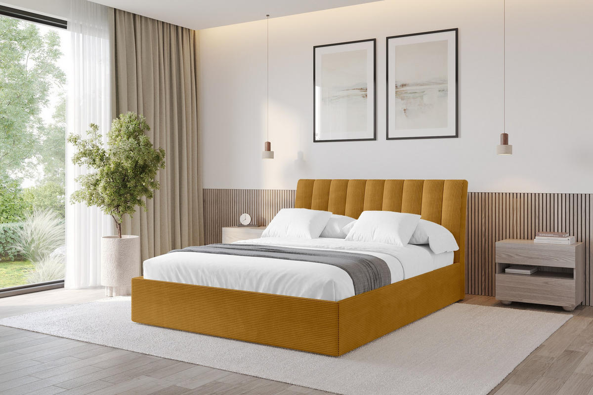 POLSTERBETT mit Bettkasten und Lattenrost, Boxbett ohne Matratze - ILAN 180x200 Senfgelb - Currygelb, Holzwerkstoff/Textil (180/200cm) - ALTDECOR