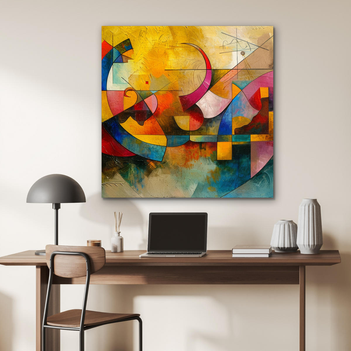 KOVOVÝ OBRAZ Umenie - abstraktné - moderné 90x90 cm - žltá, kov (90/90cm) - MuchoWow