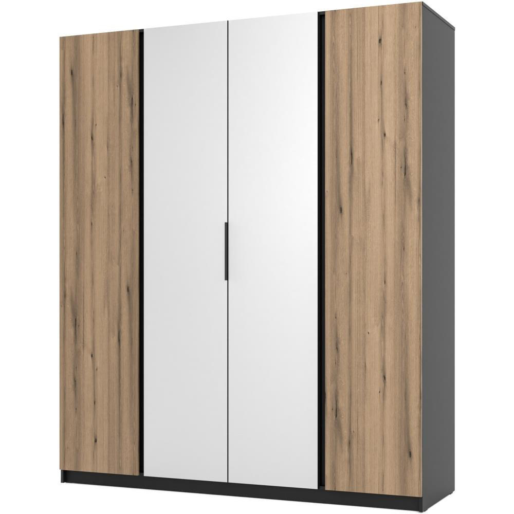 DREHTÜRENSCHRANK Kaya 200/62/239 4-Türig mit zwei Spiegel - Eichefarben/Schwarz, Holzwerkstoff (200/239/62cm) - Beautysofa