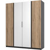 DREHTÜRENSCHRANK Kaya 200/62/239 4-Türig mit zwei Spiegel - Eichefarben/Schwarz, Holzwerkstoff (200/239/62cm) - Beautysofa