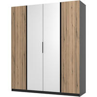 DREHTÜRENSCHRANK Kaya 200/62/239 4-Türig mit zwei Spiegel - Eichefarben/Schwarz, Holzwerkstoff (200/239/62cm) - Beautysofa