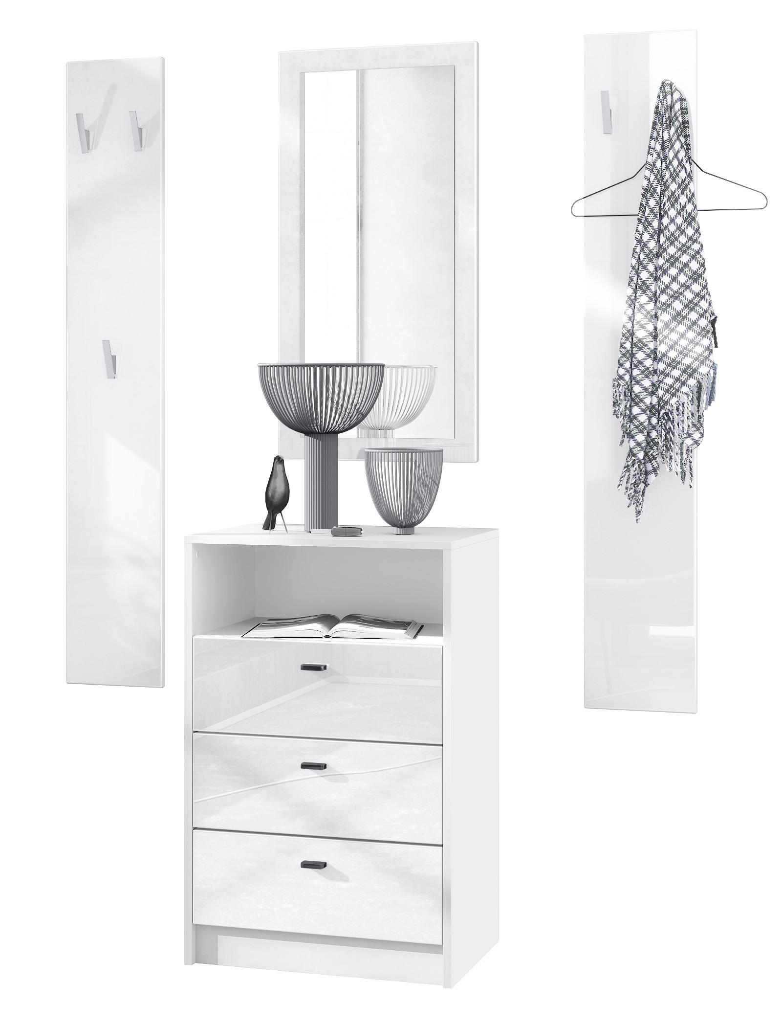 Vladon Garderobe Weiß Hochglanz 135x190x36 cm