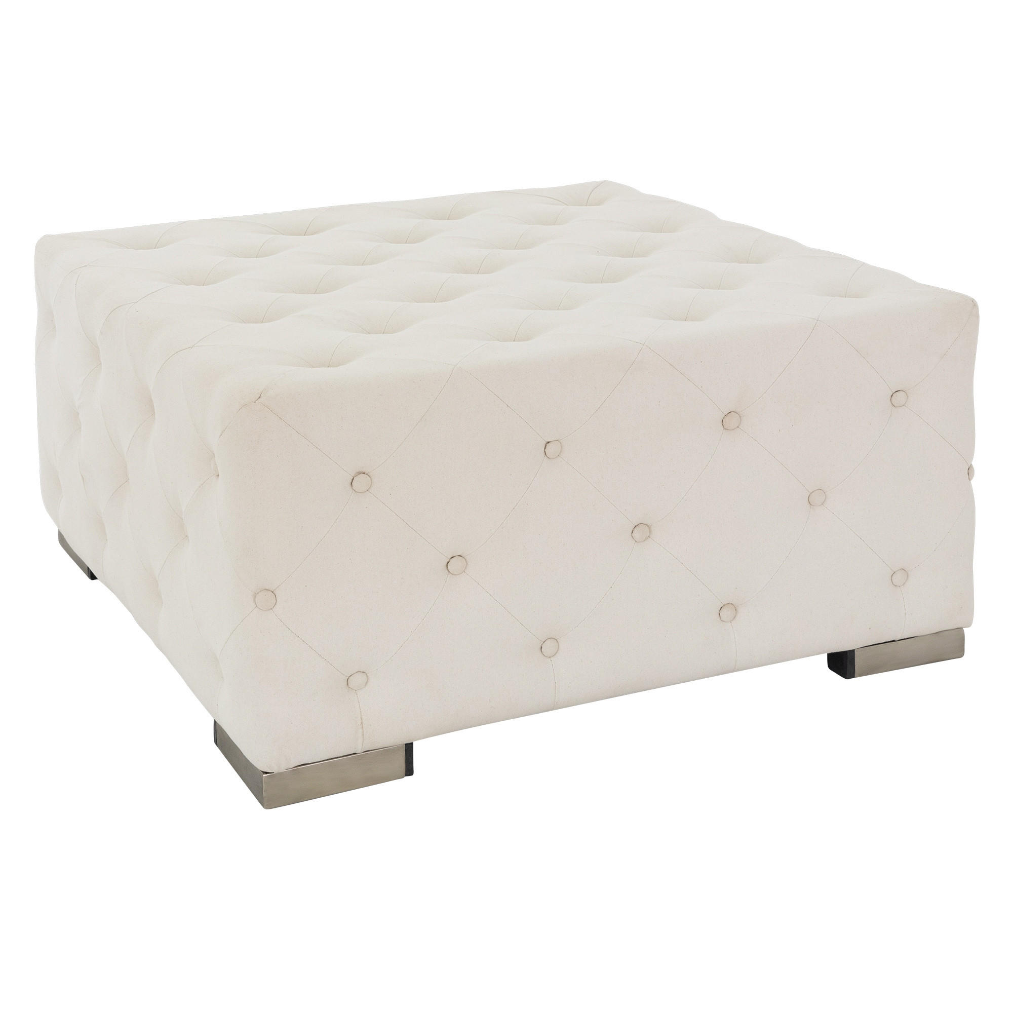 WOMO-DESIGN POUF krémový 90x90x45 cm čtvercový z lnu s kovovými nohami