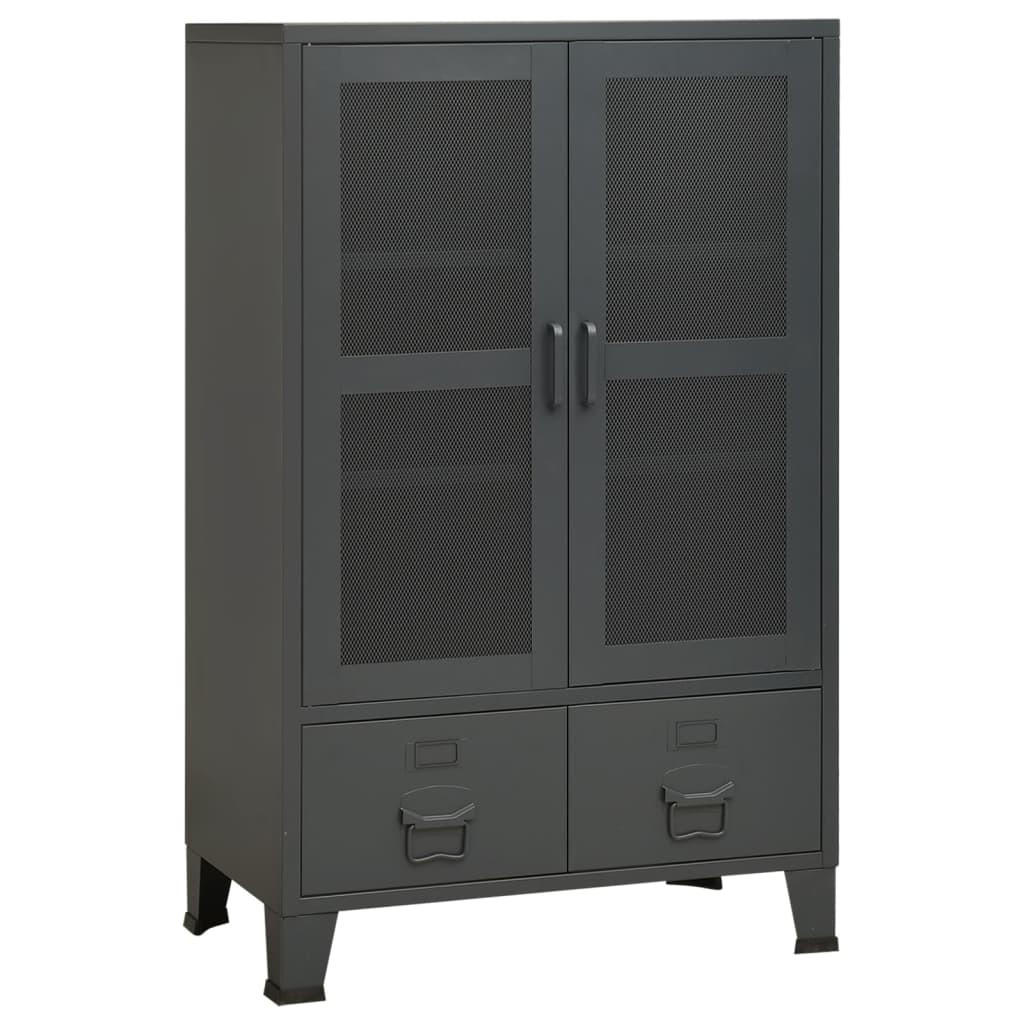 HIGHBOARD mit 2 Schubladen und 2 Maschengitter-Türen, 70/40/115 cm, aus Metall, Anthrazit, im Industriestil - Anthrazit, Metall (70/115/40cm) - vidaXL