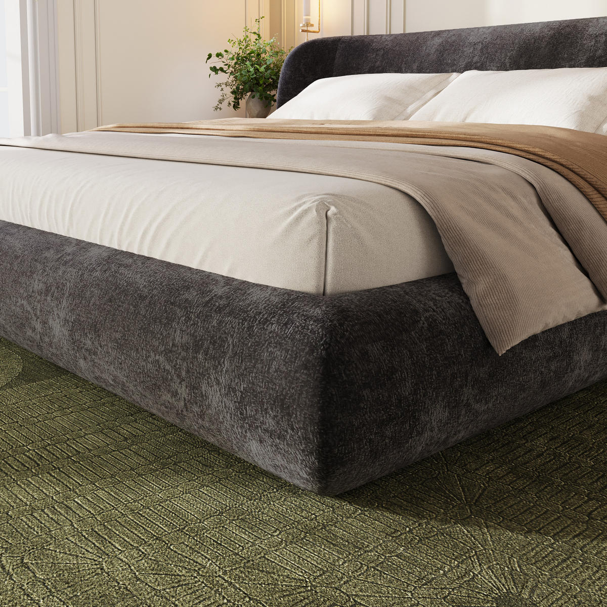 POLSTERBETT 140/200 mit gepolstertem Kopfteil und Lattenrost in Grau - Grau, Holzwerkstoff/Textil (140/200cm) - EVRYAE