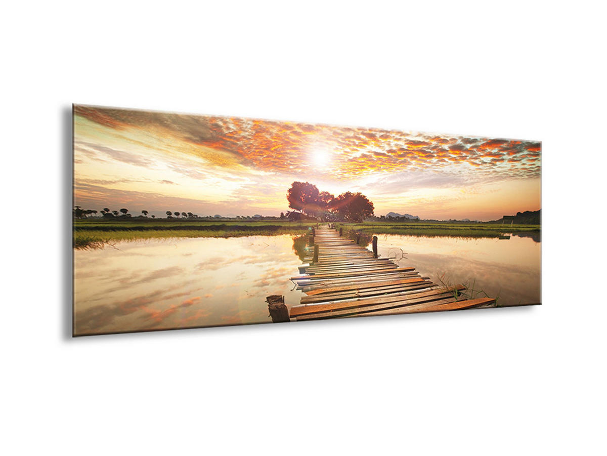 GLASBILD 80x30 cm Sonnenuntergang Orange - Beige, Glas (80/30cm) - artissimo